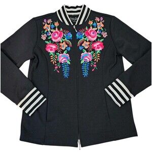 Womens S Floral Embroidered Full Zip Bomber Jacket Linea Leisure Louis Dell'Olio